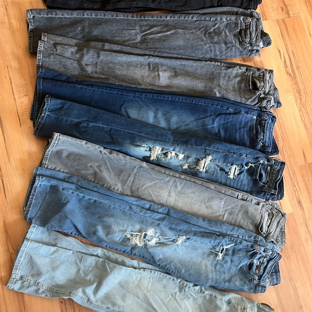 Aeropostale Black and Gray Straight Jeans with Distressed Details